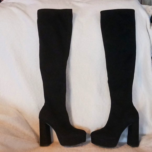 Thigh high velvet boots